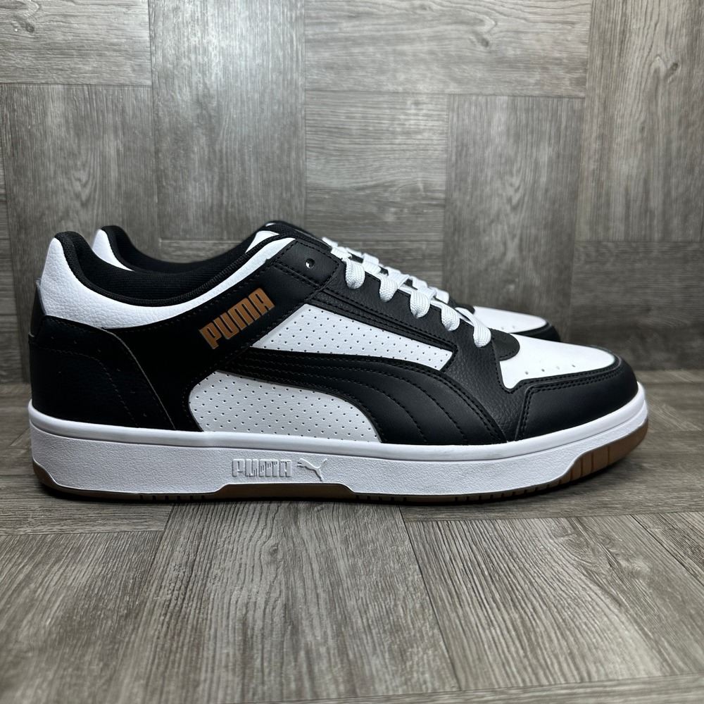 Puma Rebound V6 Low Mens 12 Black White Gold Gum Sole Low Top NEW